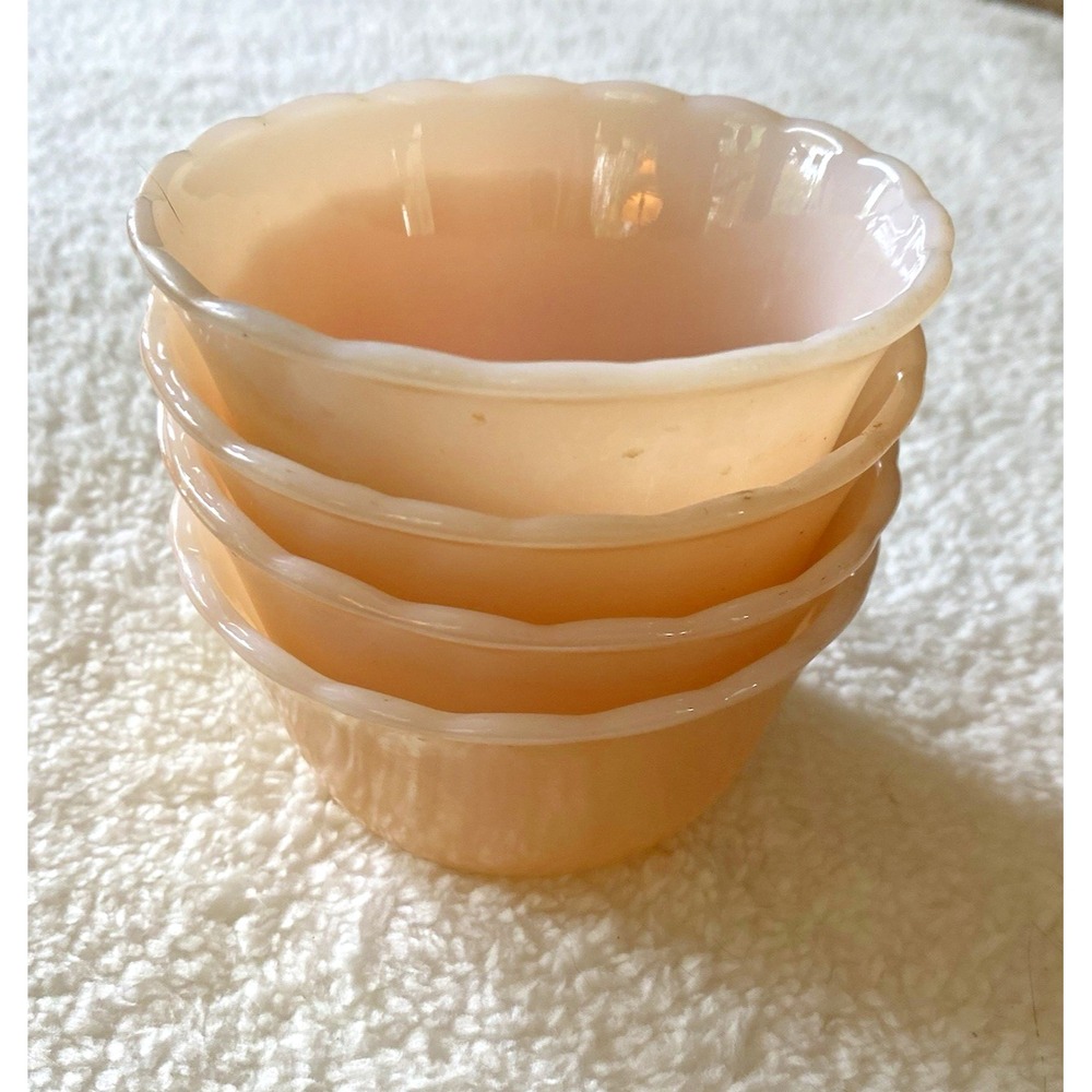 Vintage Fire King Peach Luster 6 oz. Custard Cups Set of 4 Scalloped Rim